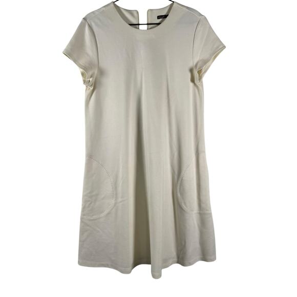 J.McLaughlin White Crew Neck Short Sleeve Loose Fit Mini Tunic Dress Size M - Picture 2 of 11